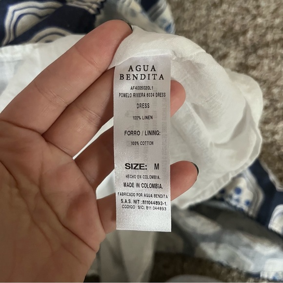 Agua Bendita Pomelo Riviera Dress 100% Linen Blue Floral Dress 6034 Womens M - Picture 7 of 7